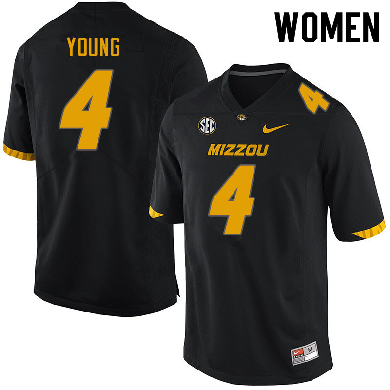 Women #4 Elijah Young Missouri Tigers College Football Jerseys Sale-Black - Click Image to Close